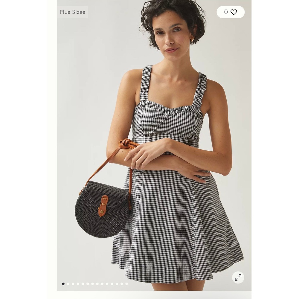 Maeve Anthropologie Gingham Clip Dot Mini Dress Black White Ruffle Strap Medium